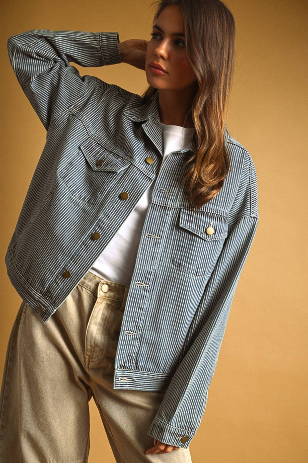 Miou Muse Railroad Stripe Denim Jacket