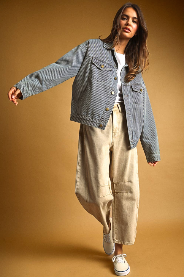Miou Muse Railroad Stripe Denim Jacket