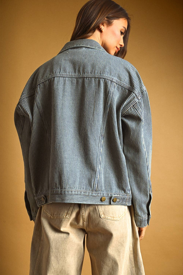 Miou Muse Railroad Stripe Denim Jacket