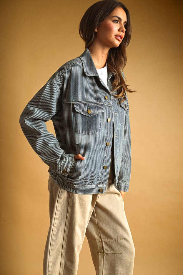 Miou Muse Railroad Stripe Denim Jacket