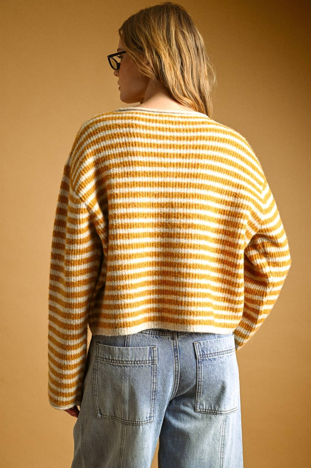 Miou Muse Rolled Hem Striped Cardigan