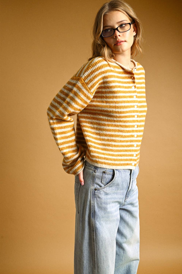 Miou Muse Rolled Hem Striped Cardigan