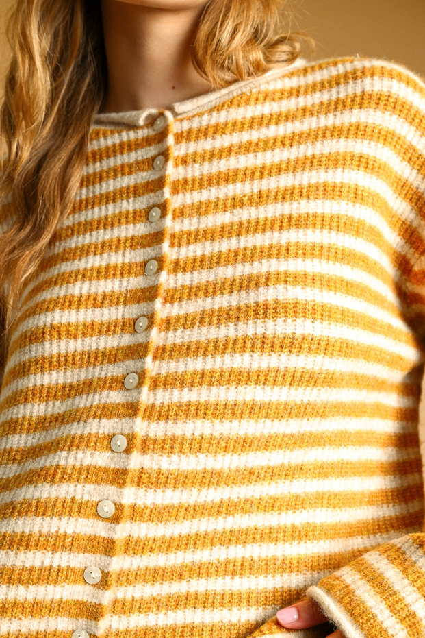 Miou Muse Rolled Hem Striped Cardigan