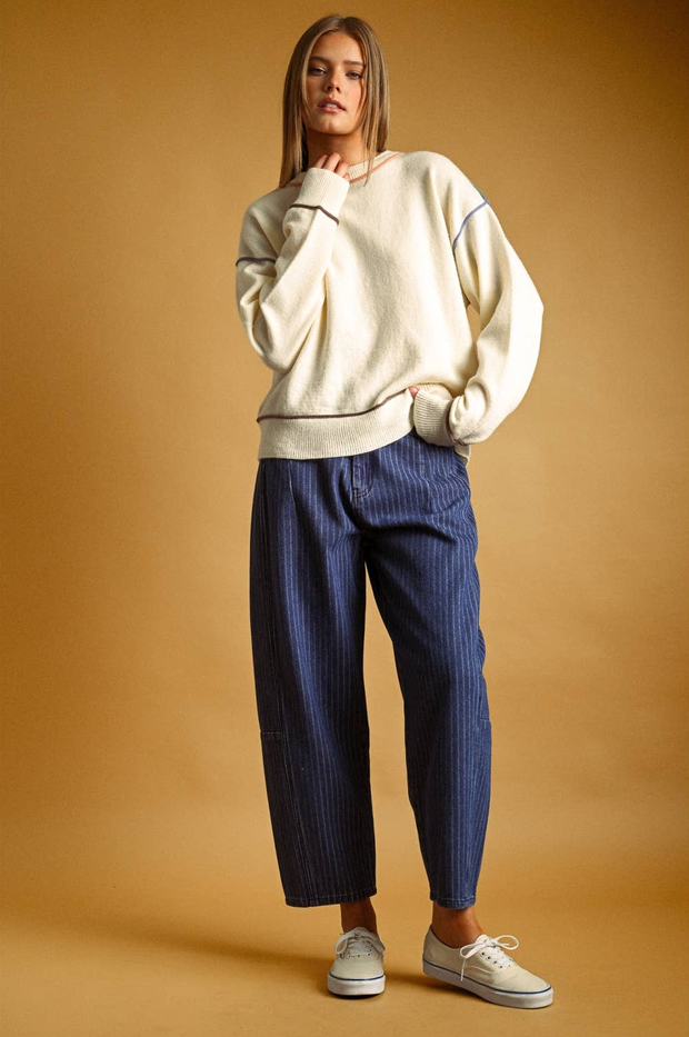 Miou Muse Pinstripe Barrel Jeans