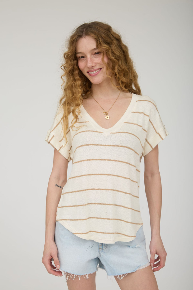 Blu Pepper Striped Knit V-Neck Top