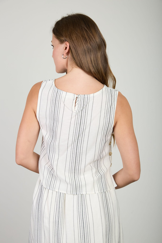 Blu Pepper Side Button Stripe Top