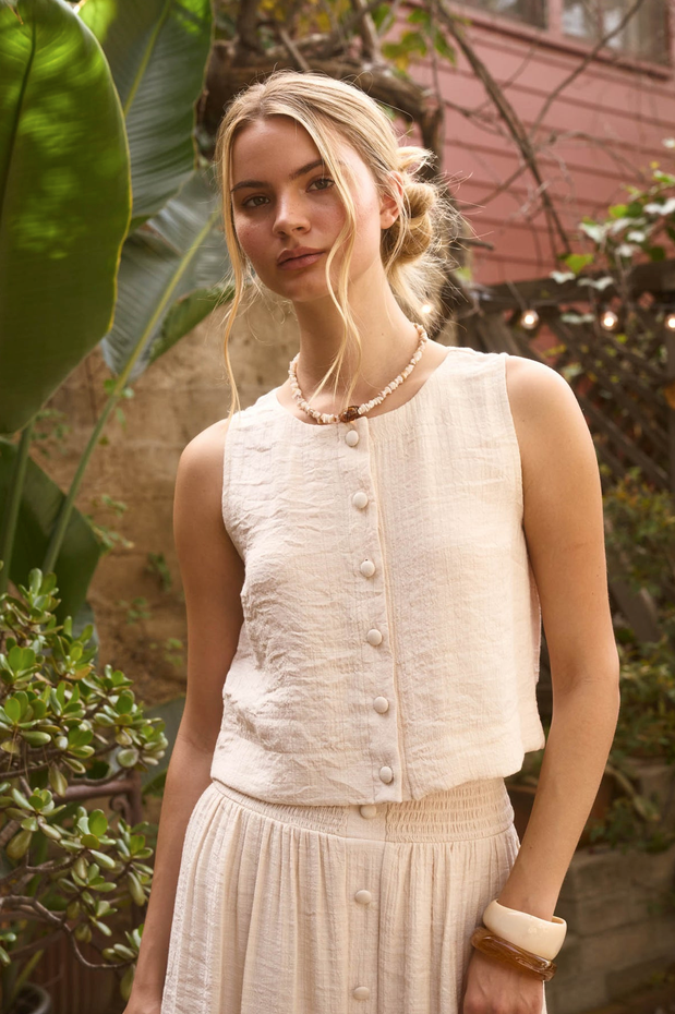 Blu Pepper Silky Sleeveless Button Top