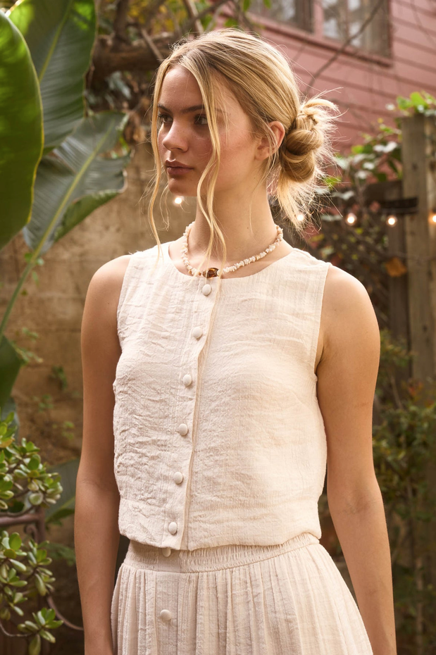 Blu Pepper Silky Sleeveless Button Top