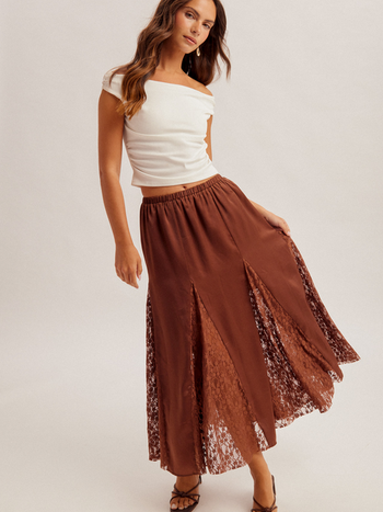 Hem & Thread Satin and Lace Midi Skirt