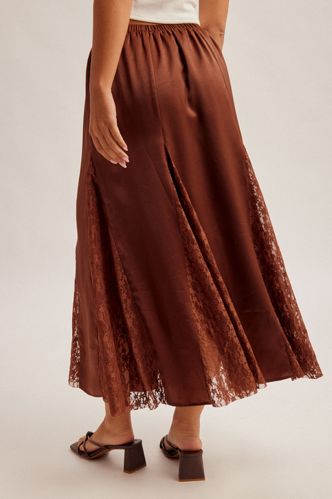 Hem & Thread Satin and Lace Midi Skirt