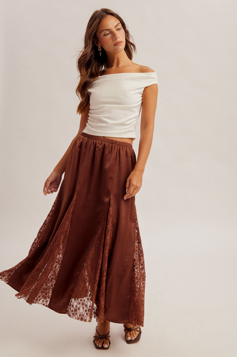 Hem & Thread Satin and Lace Midi Skirt