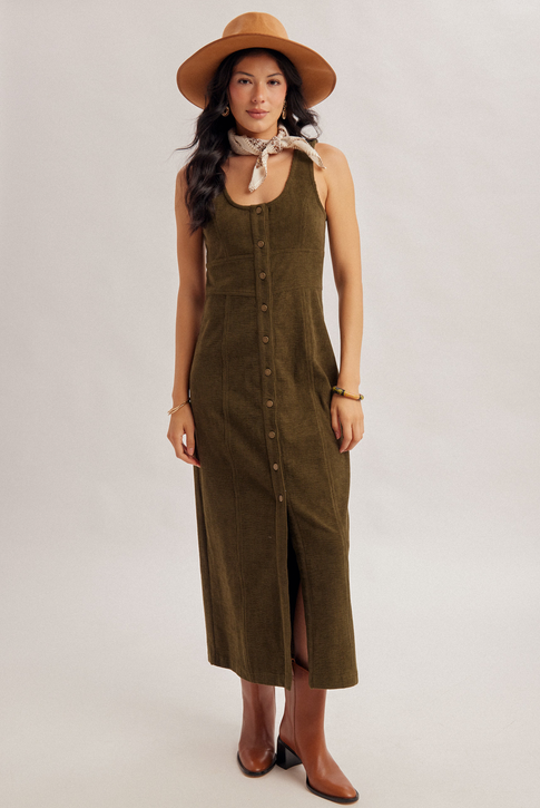 Hem & Thread Buttons and Corduroy Maxi Dress