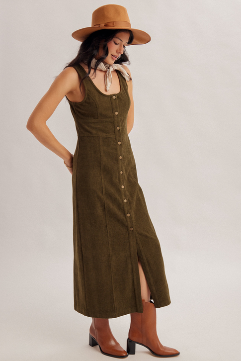 Hem & Thread Buttons and Corduroy Maxi Dress