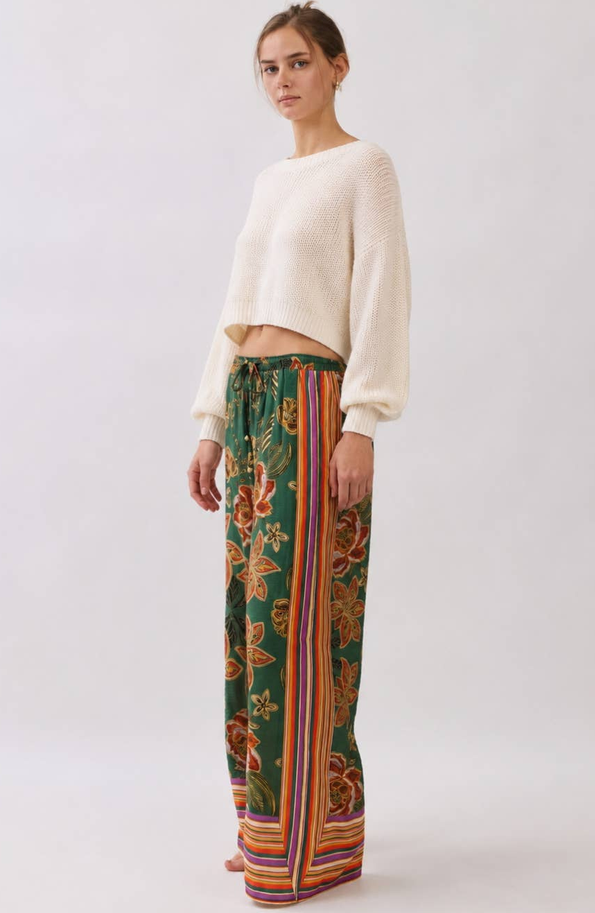 Oddi Wide Leg Border Print Pants