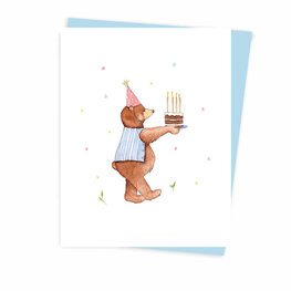 Hobeika Art Carte de souhaits - L'ours apporte le gâteau