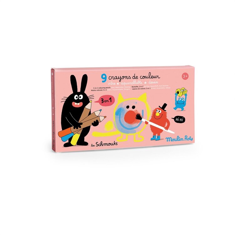 Moulin Roty 9 crayons de couleur 3 en 1 -  Les Schmouks