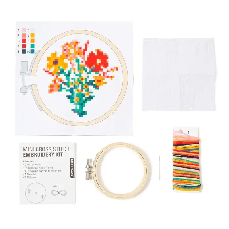 Kikkerland Kit de broderie au point de croix - Motif fleurs