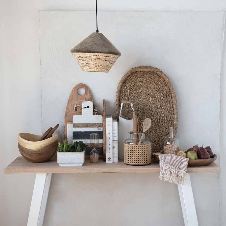 Bloomingville Petit vase en verre et rotin