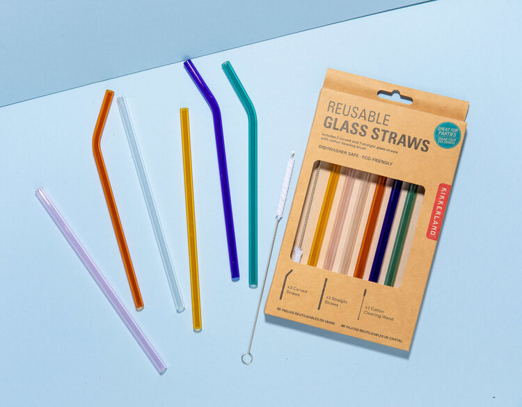 Kikkerland Paille réutilisable en verre de couleur