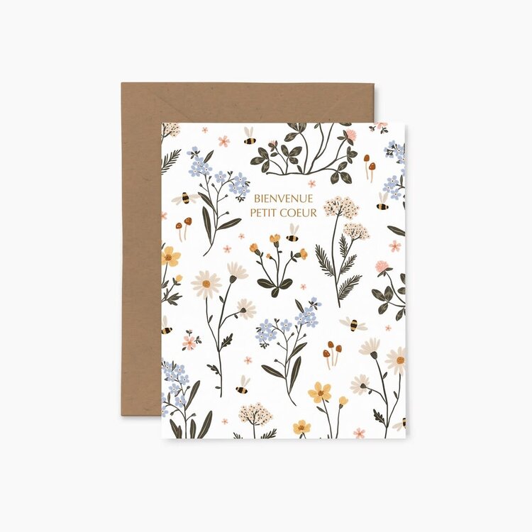 Papier Fleuri Co Carte de souhaits - Jardin floral - Bienvenue petit coeur