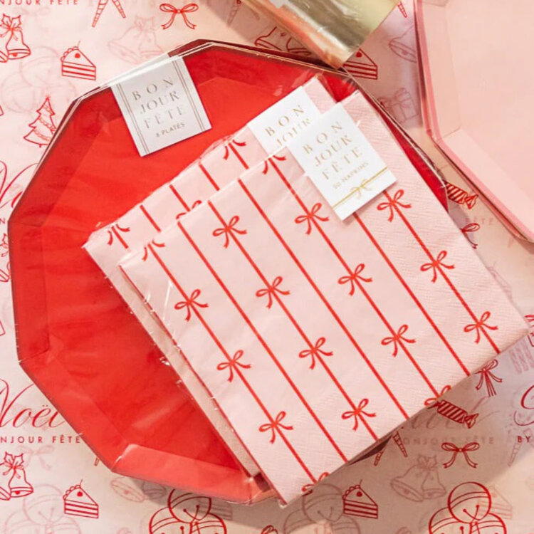 Bonjour Fête Grandes serviettes de table - Boucles roses