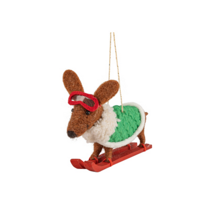 Silver Tree Ornement - Teckel sur skis