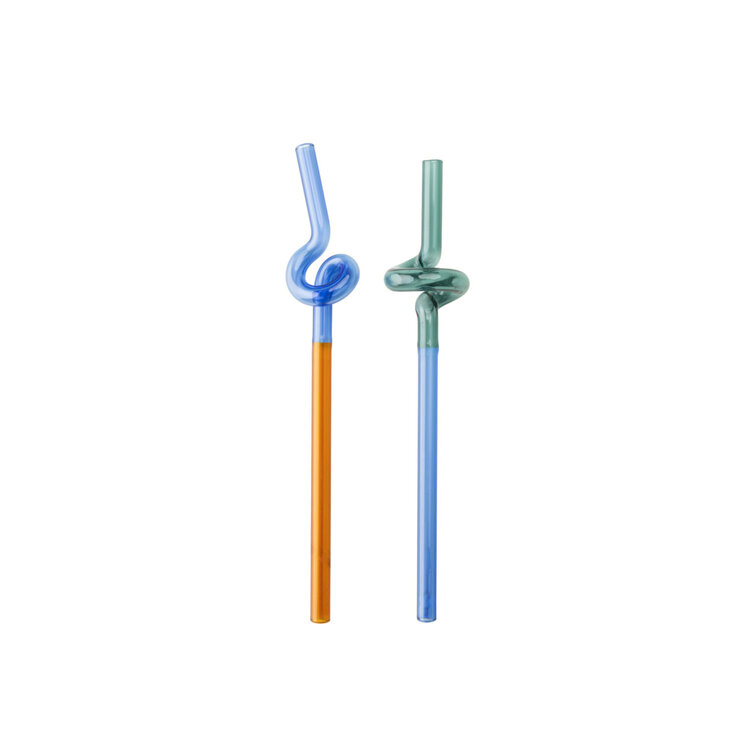 Tranquillo Ensemble de pailles en verre - Rainbow - Bleu