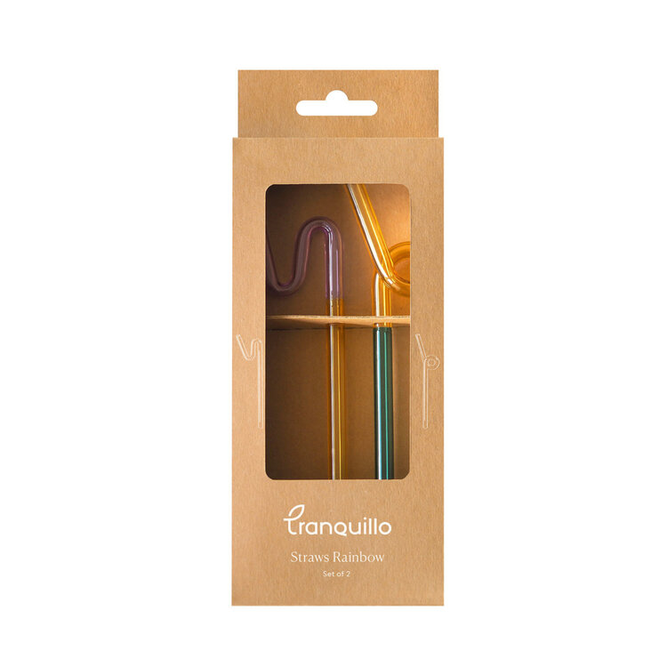 Tranquillo Ensemble de pailles en verre - Rainbow - Jaune