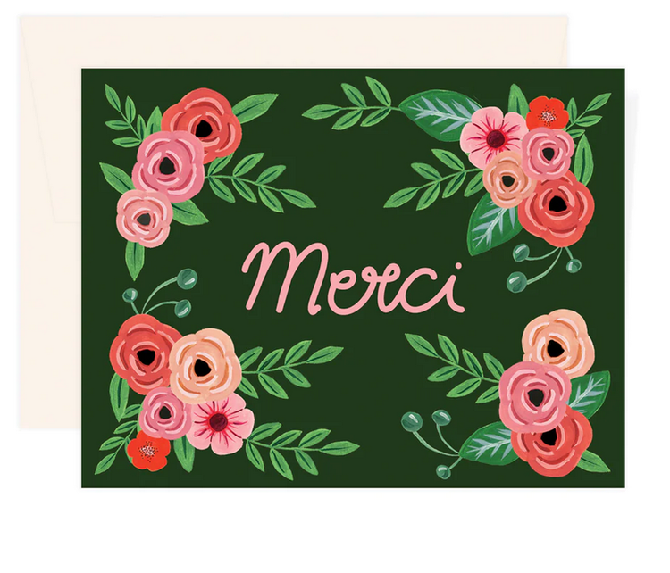 Paige &Willow Carte de souhaits -  Merci floral - Vert forêt