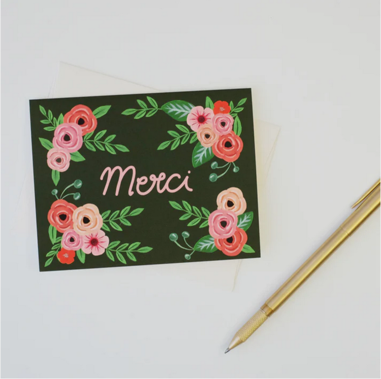 Paige &Willow Carte de souhaits -  Merci floral - Vert forêt