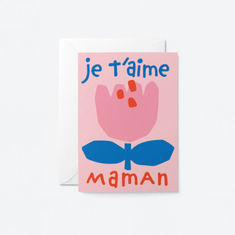 Graphic Factory Carte de souhaits - Je t'aime maman - Fleur rose