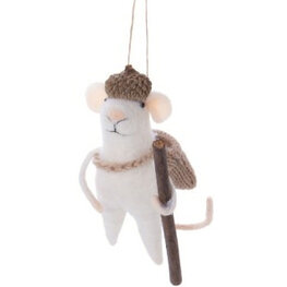 Silver Tree Ornement - Souris voyageuse - Bâton de marche et chapeau