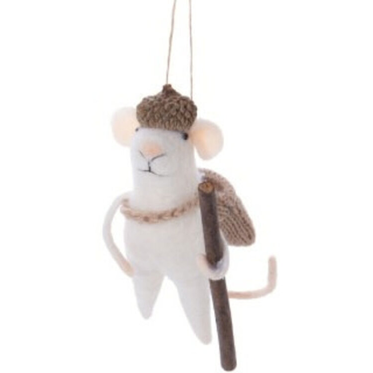 Silver Tree Ornement - Souris voyageuse - Bâton de marche et chapeau