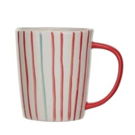 Creative Coop Tasse 14oz - Grès peint - Ligne rouge
