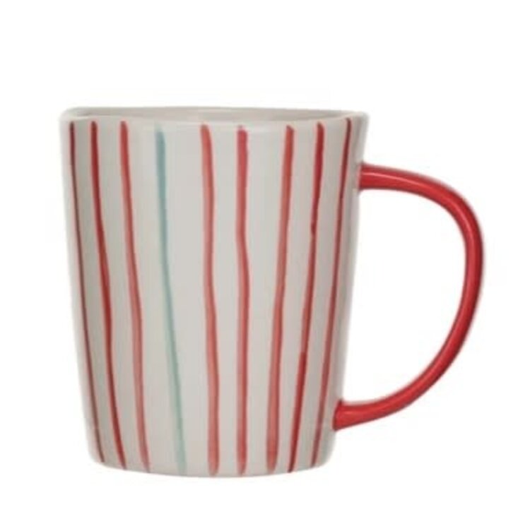 Creative Coop Tasse 14oz - Grès peint - Ligne rouge