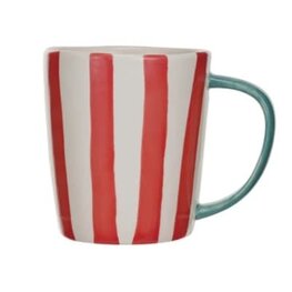 Creative Coop Tasse 14oz - Grès peint - Bandes rouges
