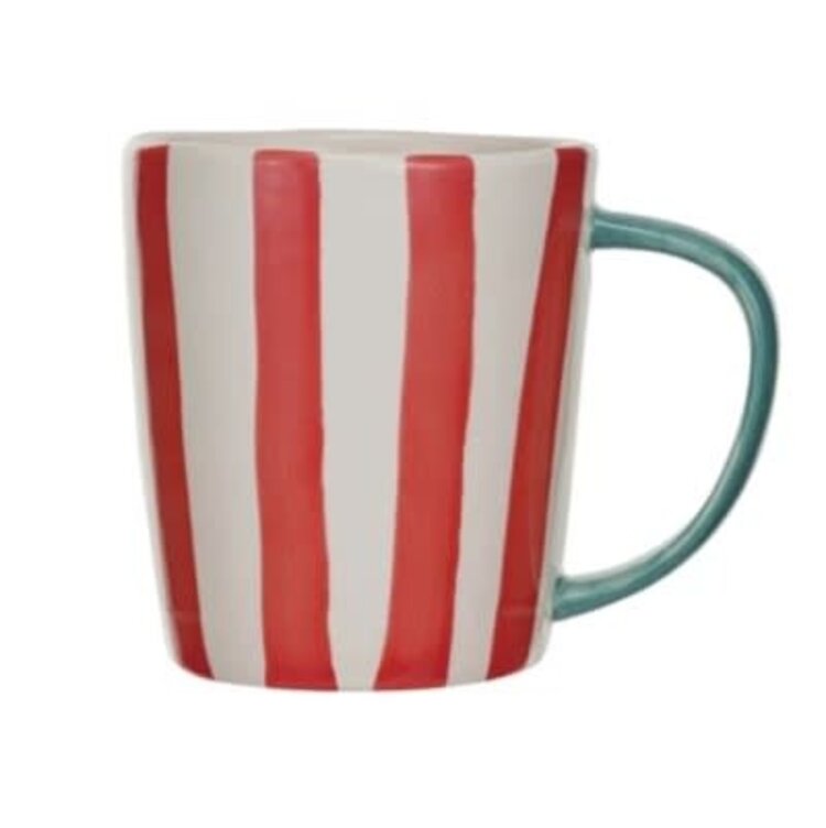 Creative Coop Tasse 14oz - Grès peint - Bandes rouges