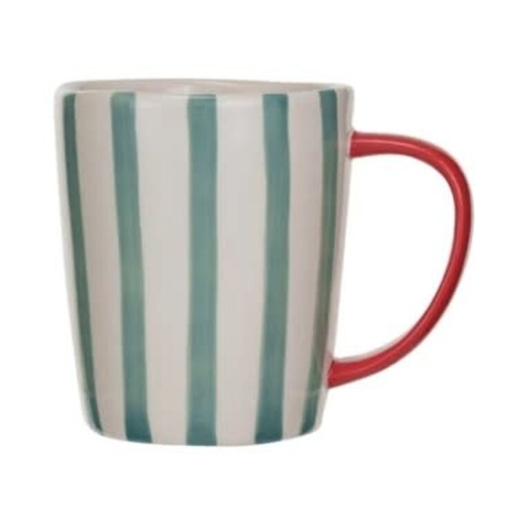Creative Coop Tasse 14oz - Grès peint - Bandes bleues