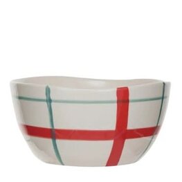 Creative Coop Bol - Grès - Carreaux bleus et rouges