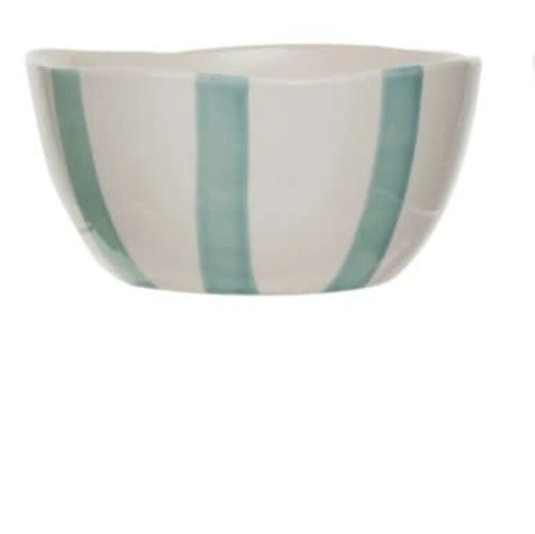 Creative Coop Bol - Grès - Bandes bleues