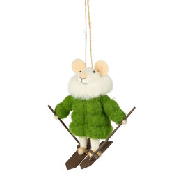 Silver Tree Ornement - Souris - Skieur au manteau vert