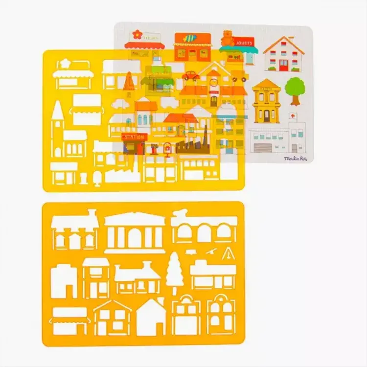 Moulin Roty Set de pochoirs - Dans la ville