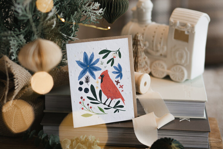 Mimosa Design Carte de souhaits  - Ensemencée - Cardinal