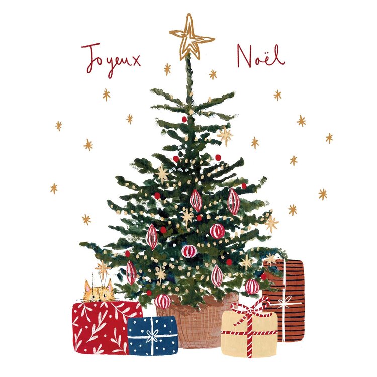 Louise Mulgrew Carte de souhaits - Chat sous le sapin