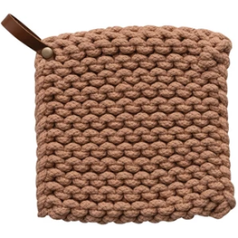 Creative Coop Sous plat avec sangle en cuir - Abricot