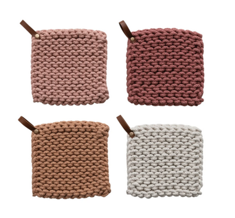 Creative Coop Sous plat avec sangle en cuir - Pêche