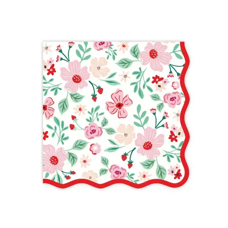 Bonjour Fête Serviette de table - Florales roses et rouges