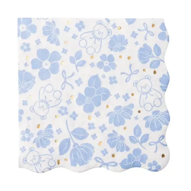 Bonjour Fête Grande serviette de table - Henri l'ours bleu