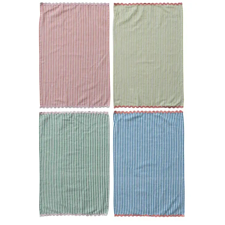 Creative Coop Linge à vaisselle en coton tissé – Rayures bleues