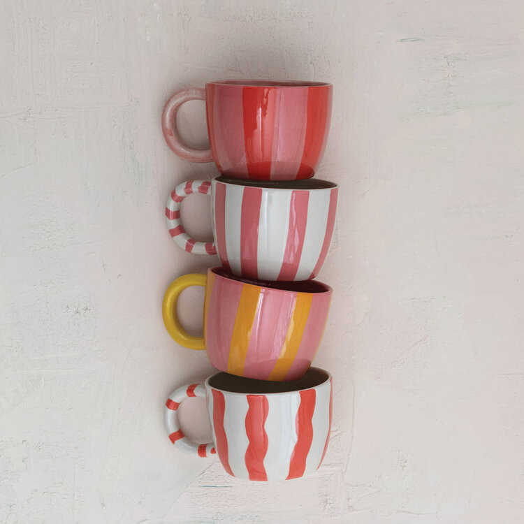 Creative Coop Tasse - Rayures rouges